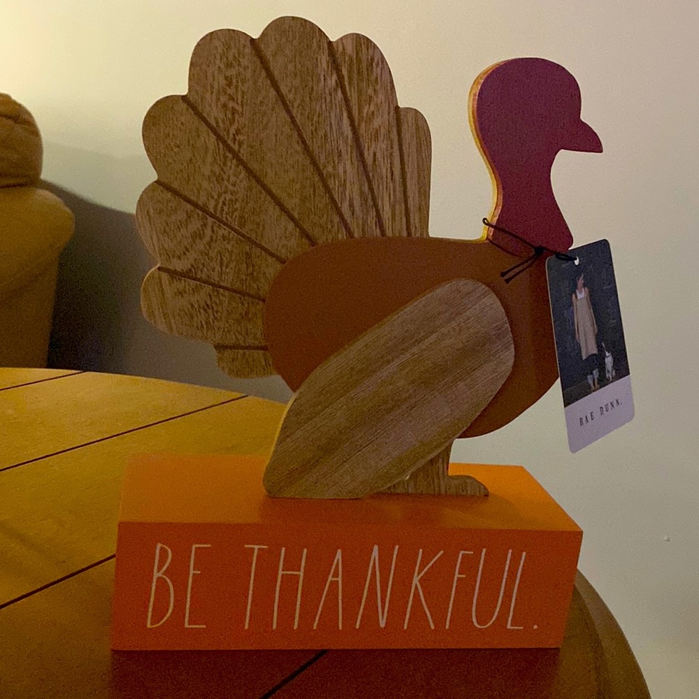Rae Dunn Be Thankful wooden turkey